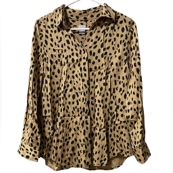 Chico's Tops - CHICOS ANIMAL PRINT LONG SLEEVE BLOUSE SIZE 1 (8-10) COLOR TAN